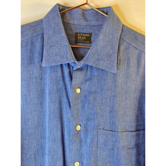 GITMAN BROS. Linen Cotton Button Down Shirt Men's Sz XL Blue L/S Preppy Coastal - Picture 5 of 9